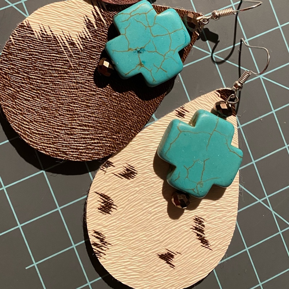 Cow print faux leather teardrop earring